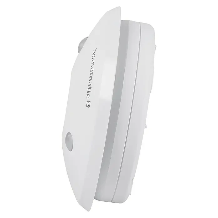 Homematic IP Alarmsirene HmIP-ASIR-2 - Batteriebetrieben, Alarmsignal: 90 dB, Ø x H: 12,4 x 4,5 cm - Nahaufnahme eines Homematic IP-Geräts in Weiß, das intelligente Hausautomatisierung ermöglicht.