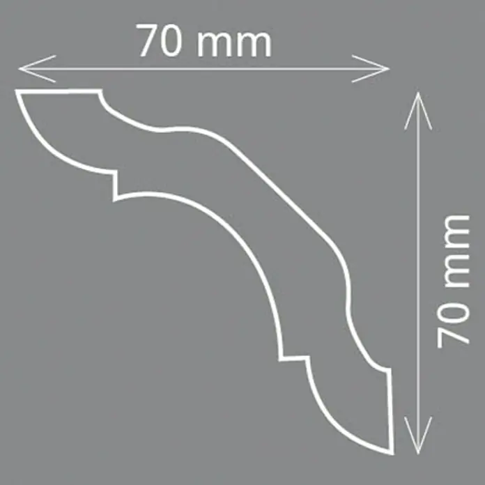 Zierprofil Modern C 100 - 200 x 7 x 7 cm, Extrudiertes Polystyrol (XPS) - Abbildung einer dekorativen Zierleiste mit den Maßen 70x70 mm, ideal für stilvolle Raumgestaltung und optische Akzente.