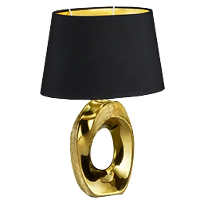 Trio Lighting Lámpara de sobremesa Taba - 60 W, L x An x Al: 38 x 24 x 52 cm, Oro, E27 - Lámpara de mesa dorada con pantalla negra y diseño moderno. Iluminación elegante para interiores sofisticados.