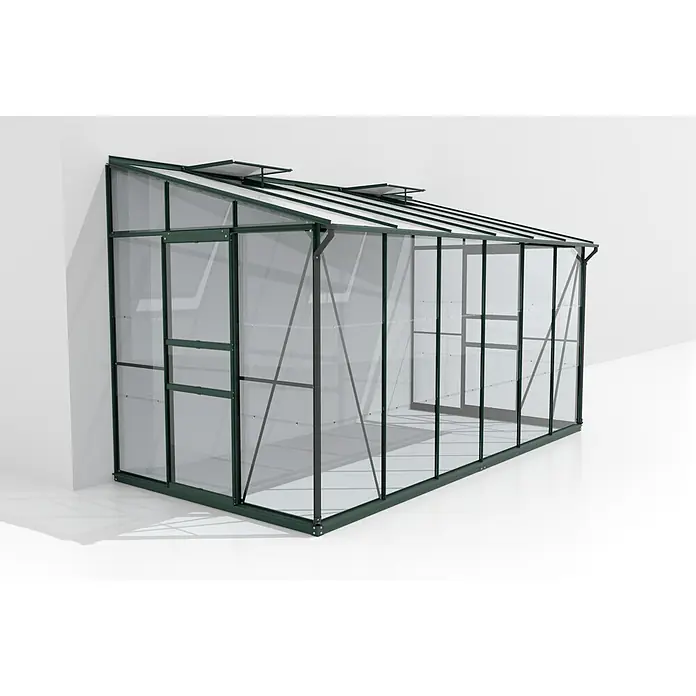 Vitavia Gewächshaus Osiris 7800 - Außenmaß inkl. Dachüberstand (B x T): 368,5 x 201 cm, 3 mm, Smaragd - Ein Gewächshaus mit dunkelgrünem Rahmen, ideal für den Garten, bietet Schutz und verlängert die Anbausaison. Lichtdurchlässige Wände fördern das Wachstum.