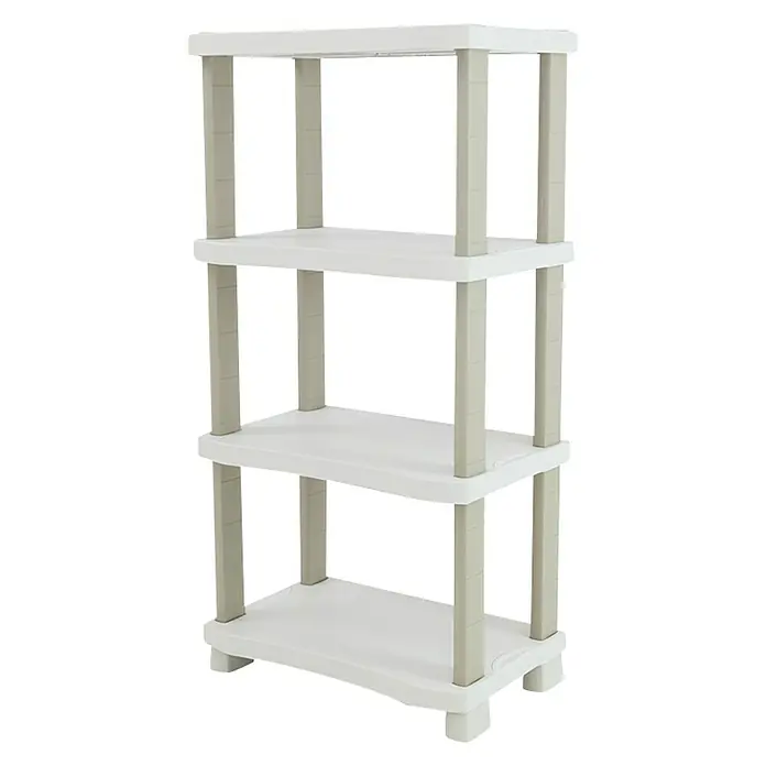 Plastiken Space Saver Estantería de plástico - Al x An x Pr: 141 x 70 x 45 cm, Capacidad de carga por balda: 20 kg, Número de baldas: 4 ud., Inserción, Blanco - Estantería cuadrada de plástico gris claro con cuatro niveles, ideal para la organización y el almacenamiento en toda la casa.