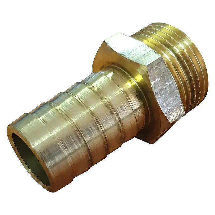 Schlauchanschluss - G ¾″, Außendurchmesser: 19 mm, Sechskant, Länge Tülle: 30 mm - Messingverschraubung mit Gewinde und Schlauchanschluss. Ideal für die Verbindung von Schläuchen mit Gewindesystemen, robust und langlebig.