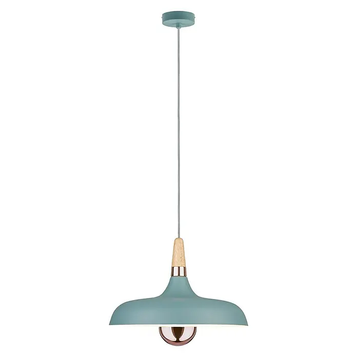 Paulmann Neordic Pendelleuchte - Höhe: 34,2 cm - Eine moderne Hängelampe in Türkis mit Holzelement und kupferfarbenem Akzent. Die Lampe spendet warmes Licht von oben.