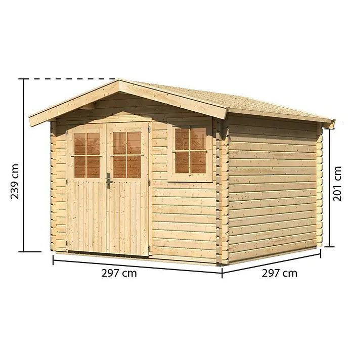 Karibu Gartenhaus Felsenau 3 - Außenmaß inkl. Dachüberstand (B x T): 320 x 320 cm, Holz, Natur - Gartenhaus aus Holz mit den Maßen 297 x 297 x 239 cm, ideal für die Aufbewahrung von Gartengeräten.