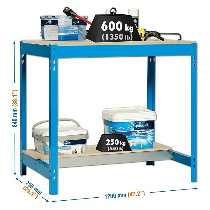 Simonrack Simonwork Werkbank BT0 1200 (L x B x H: 76 x 121 x 84,2 cm, Blau)