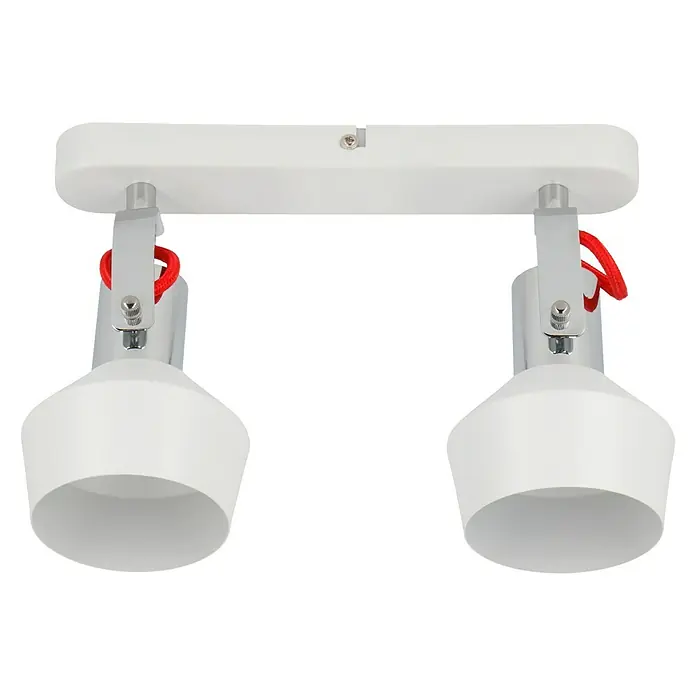 Tween Light Deckenstrahler Grado - 8 W, L x B x H: 26 x 9,5 x 19,2 cm, Weiß, E14 - Weiße Doppelstrahler-Deckenleuchte mit rotem Akzentkabel für stilvolle Beleuchtung.
