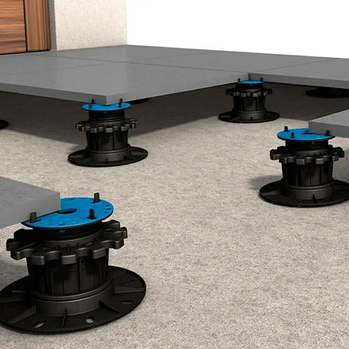 Dakota Soporte elevador de suelo Arkimede - Ajuste de altura: 35 mm - 60 mm, Plástico, 10 ud. - Soportes de terraza ajustables de plástico para losas, con parte superior azul y base negra para una fácil nivelación.
