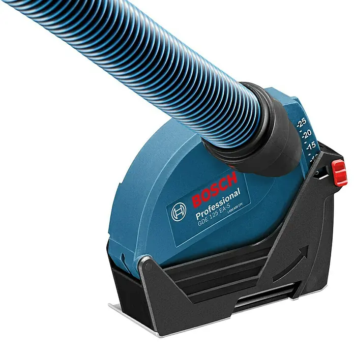 Bosch Professional Absaugvorrichtung GDE 125 EA-S - Passend für: Bosch Professional Winkenschleifer GWS 600 - GWS 880/GWS 6-125/GWS 7-125, Bosch Professional Akku-Winkelschleifer GWS 18-125 V-LI - Bosch GDE 125 EA-S Absaughaube für Winkelschleifer, professionelle Staubabsaugung mit Anschluss für Staubsauger.