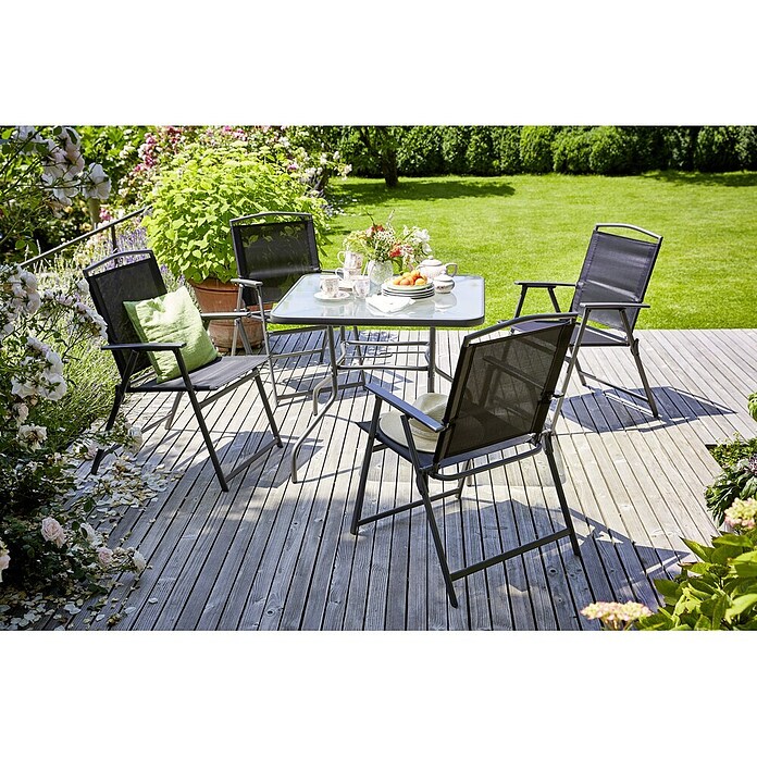 Sunfun Set de muebles de jardín Marta (5 piezas, Vidrio/Textil, Antracita)
