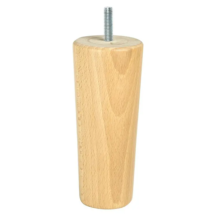 Rei Möbelfuß - Ø x L: 6,4 x 14 cm, Traglast: 30 kg, Holz - Nahaufnahme eines Möbelfußes aus Holz mit einem Gewindebolzen zur Befestigung, ideal für DIY-Projekte und Möbelreparaturen.