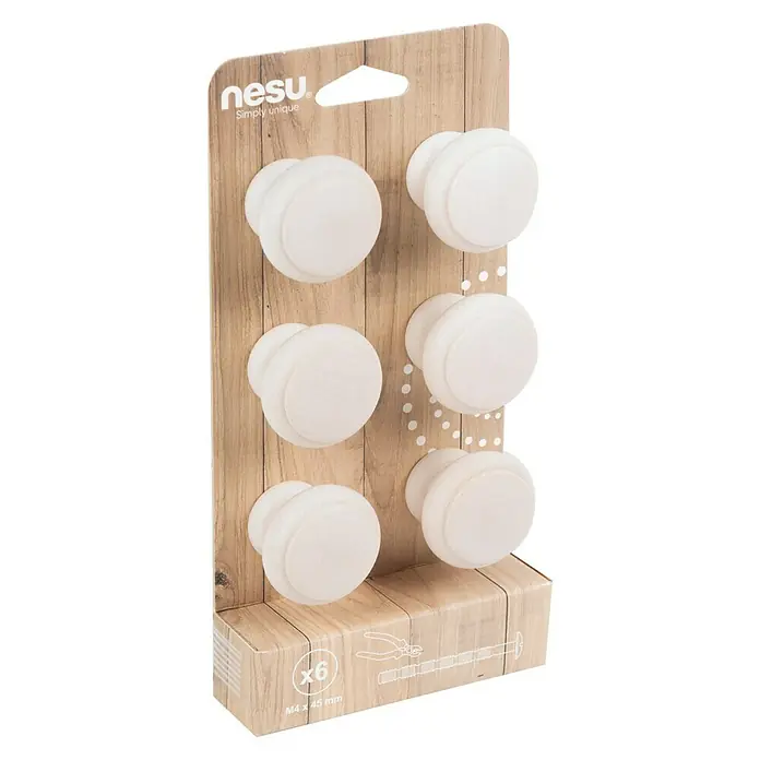 Nesu Pomo para muebles 403BL 6 uds. - 6 ud., Ø x Al: 40 x 33 mm, Madera - Paquete de seis pomos de madera 'nesu', perfectos para un hogar con estilo.