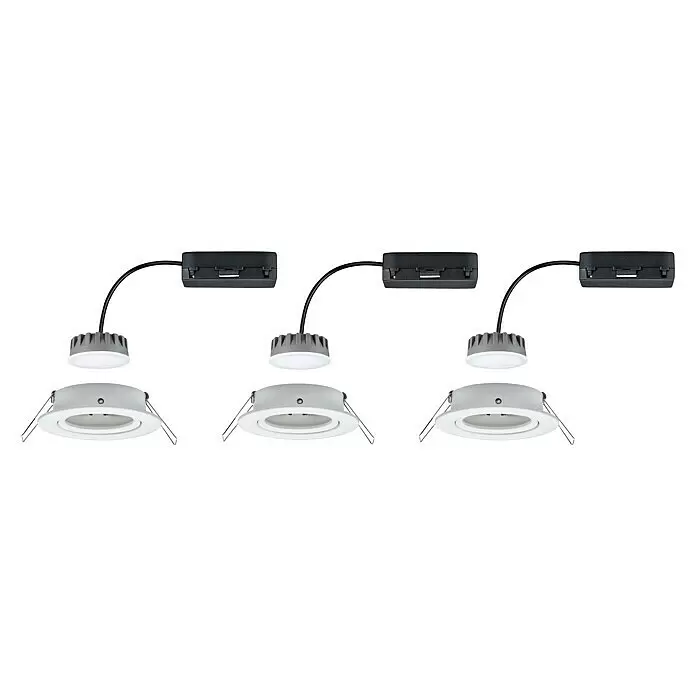 Paulmann Downlight LED empotrable Nova Plus Coin orientables - 6,8 W, Blanco, Diámetro: 8,4 cm - Tres focos LED empotrables blancos con drivers negros separados y cables de conexión.
