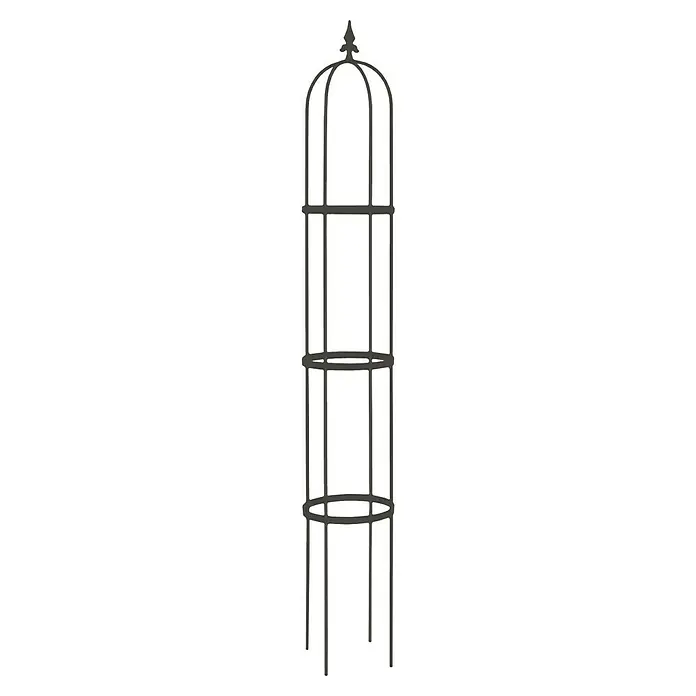 Rankhilfe Obelisk Oscar - Schwarz, Höhe: 190 cm - Gartensäule aus grauem Metall. Die Säule ist eine dekorative Kletterhilfe für Pflanzen im Garten und bietet Rankgewächsen Halt.
