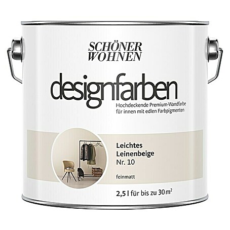 SCHÖNER WOHNEN-Farbe Wandfarbe Designfarbe (Leichtes Leinenbeige, 2,5 l, Matt, Konservierungsmittelfrei)