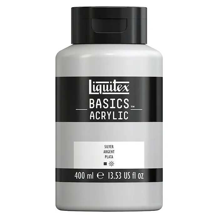 Liquitex Basics Acrylfarbe - Silber, 400 ml - Ein 400-ml-Behälter Liquitex Basics Acrylfarbe in Silber, ideal für Künstler und Bastler.