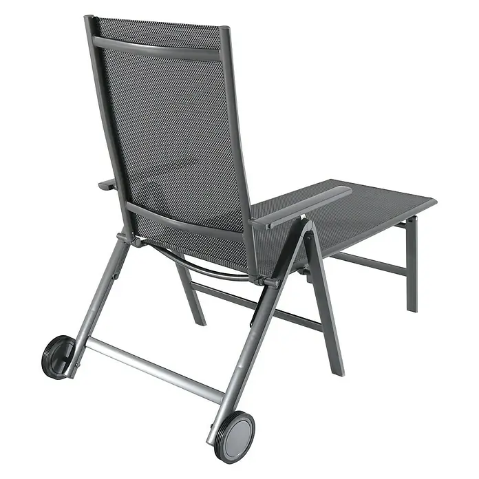 Sunfun Maja Tumbona de jardín - Antracita, Metal, Barra antivuelco - Una tumbona gris para exteriores con ruedas, ideal para relajarse en el jardín o en el patio.