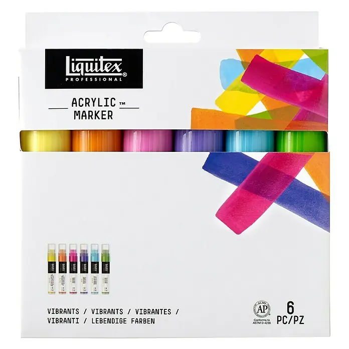 Liquitex Professional Marker-Set Paint Marker Lebendige Töne - 6 Stk., Lebendige Farben, 15 mm, Rechteckige Spitze - Das Liquitex Professional Acrylic Marker Set mit 6 lebendigen Farben für Künstler und kreative Projekte.