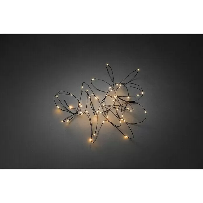 Konstsmide LED-Lichterkette Tropfenlichterkette - Innen, Lichtfarbe: Bernstein, Anzahl Leuchtmittel: 100 Stk., Netzbetrieben, Schwarz - Vorderansicht