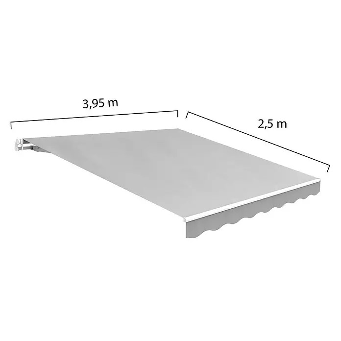 SmartSun Toldo de brazos extensibles Easy Lite - Gris piedra, Ancho: 4 m, Caída: 2,5 m - Imagen de un toldo con dimensiones de 3,95 m x 2,5 m, ideal para proporcionar sombra en patios o balcones.