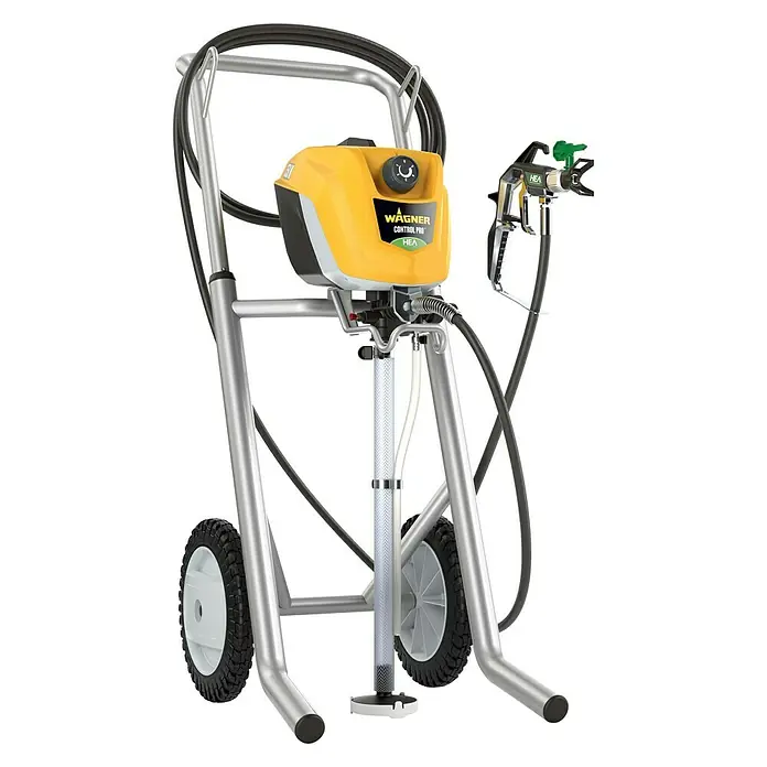 Wagner High Efficiency Airless Farbsprühsystem Control Pro 350 M - 600 W, Arbeitsgeschwindigkeit: 7,5 m²/min - Wagner Control Pro HEA Farbspritzgerät auf einem Wagen. Für professionelle Spritzarbeiten und gleichmäßige Ergebnisse.