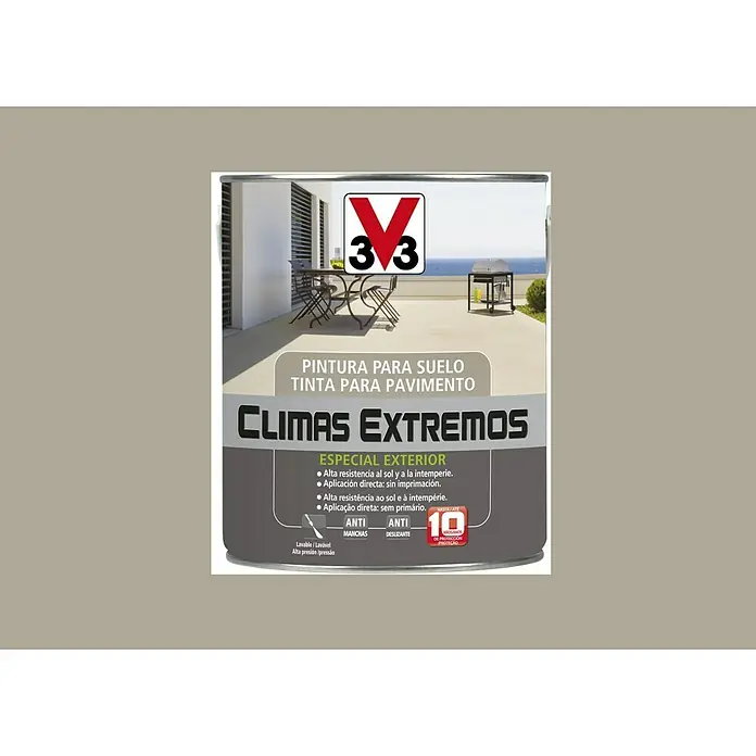 V33 Pintura para suelos Climas extremos - Beige, 2,5 l, Satinado - Bote de pintura para suelos 3V3 para climas extremos, ideal para exterior.