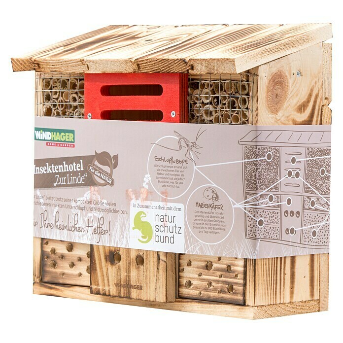 Windhager Insektenhotel Zur Linde30 x 13,5 x 27 cm, Naturbraun/Rot Unknown