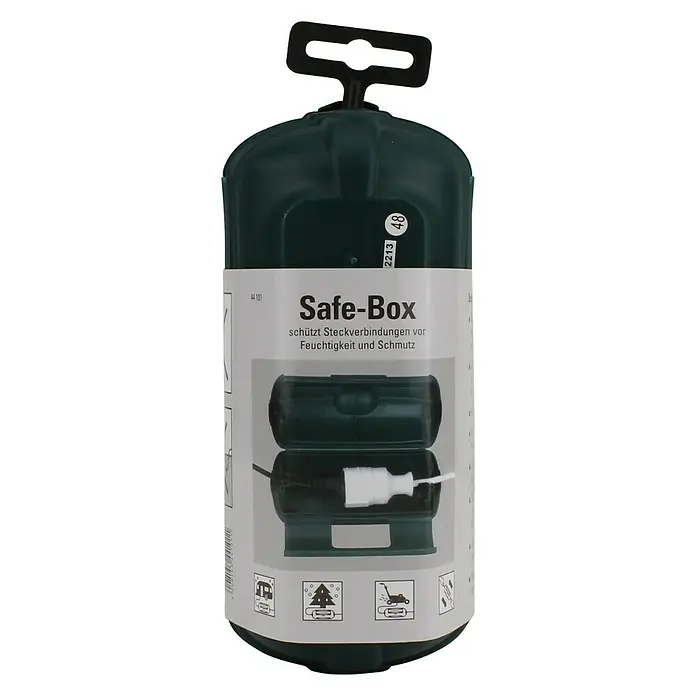 UniTEC Safe-Box D99 - Geeignet für: Steckverbindungen, Schutzart: IP44 - Abbildung einer Safe-Box, die Steckverbindungen vor Feuchtigkeit und Schmutz schützt. Ideal für den Einsatz im Freien, um die Sicherheit zu gewährleisten.
