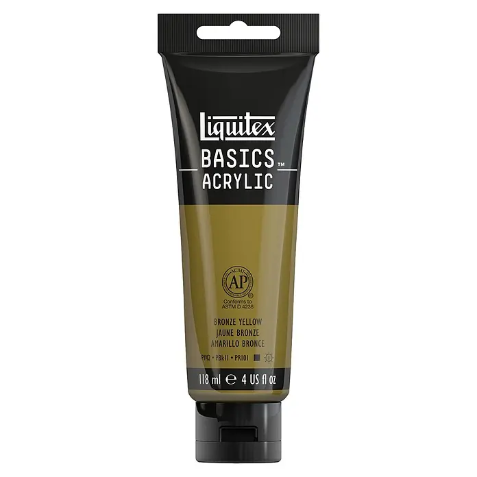 Liquitex Basics Acrylfarbe - Bronzegelb, 118 ml - Eine Tube Liquitex Basics Acrylfarbe in Bronzegelb, ideal für Künstler und Bastler, mit 118 ml Inhalt.
