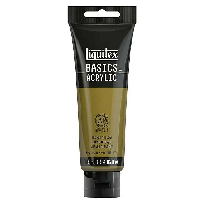 Liquitex Basics AcrylfarbeBronzegelb, 118 ml - Eine Tube Liquitex Basics Acrylfarbe in Bronzegelb, ideal für Künstler und Bastler, mit 118 ml Inhalt.