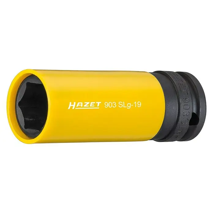 Hazet Kraft-Steckschlüsseleinsatz 903SLG-19 - Schlüsselweite: 19 mm, Antriebsgröße: ½″ - Gelb-schwarze HAZET 903 SLg-19 Stecknuss, ein robustes Werkzeug für den professionellen Einsatz. Ideal für Schraubarbeiten mit hoher Präzision.