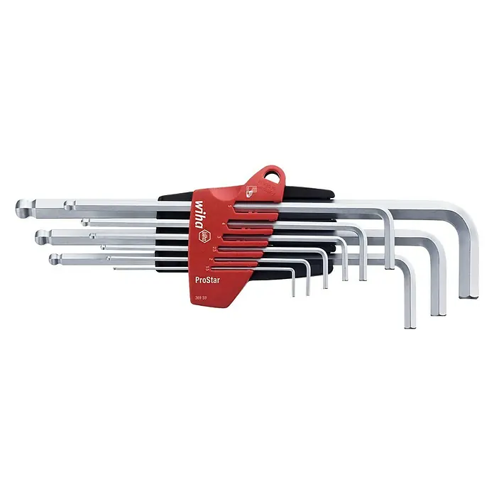 Wiha Stiftschlüsselsatz L-KEY HEX-BALL-END - 10 -tlg., Schlüsselweite: 91 mm - 231 mm - Ein Satz Wiha ProStar Innensechskantschlüssel mit Kugelkopf, ideal für verschiedene Anwendungen.
