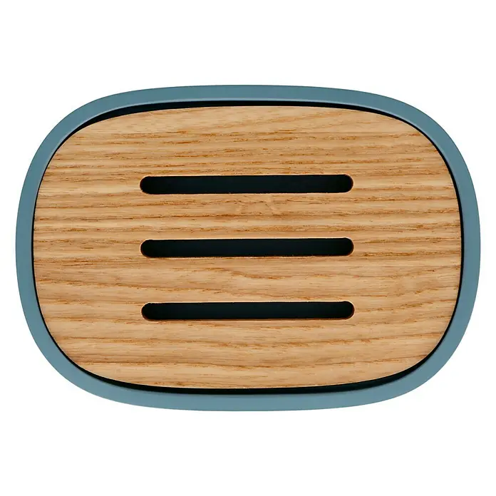 Venus Katta Seifenschale - Blau, Polyresin - Elegante Seifenablage aus Holz mit blaugrauem Rahmen. Das Design bietet eine stilvolle und praktische Lösung zur Aufbewahrung Ihrer Seife.