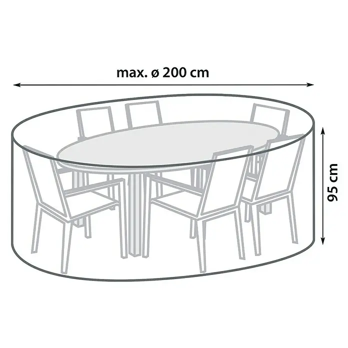 Sunfun Sitzgruppen-Schutzhülle - Polyester, 160 g/m², Schwarz - Abdeckung für Gartentisch und Stühle, max. Ø 200 cm und Höhe 95 cm. Schützt Ihre Gartenmöbel vor Witterungseinflüssen und Schmutz.