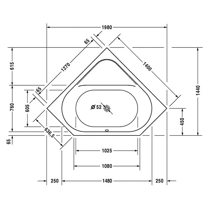 Duravit D-Code Eckbadewanne140 x 140 cm, Sanitäracryl, Weiß Front View