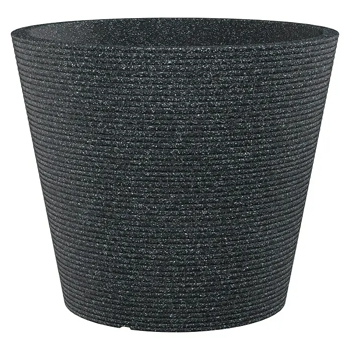 Scheurich Pflanztopf Coneo - Außenmaß (Ø x H): 49 x 39 cm, Kunststoff, Granit - Schwarzer Pflanztopf mit horizontal gerippter Textur, ideal für den Innen- und Außenbereich.