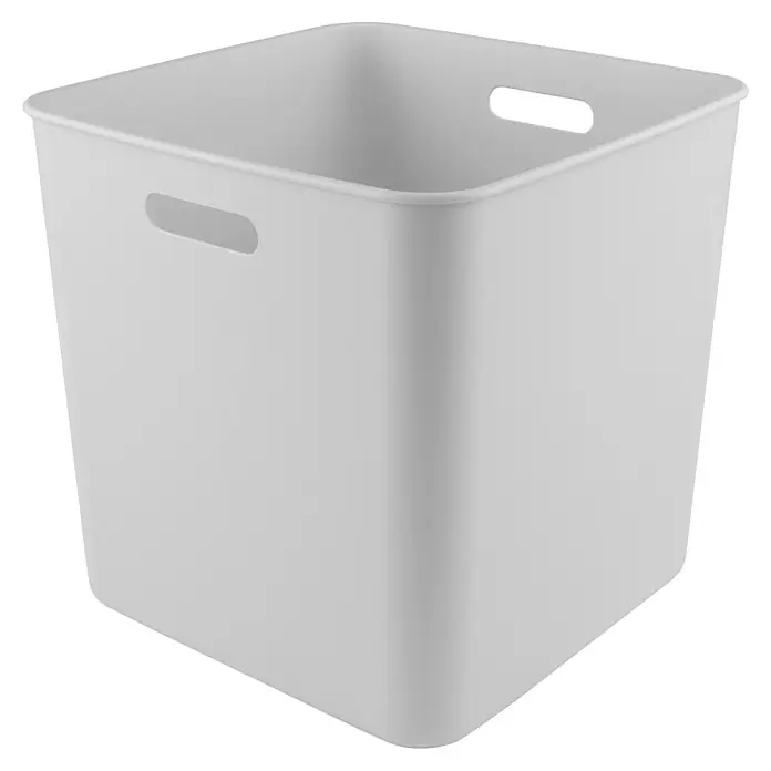 Sunware Sigma home Aufbewahrungsbox cube box - L x B x H: 31 x 31 x 31 cm, Kunststoff, Weiß, 25 l - Grauer quadratischer Aufbewahrungskorb mit Griffen. Ideal für Ordnung und Aufbewahrung im Haushalt oder Büro.