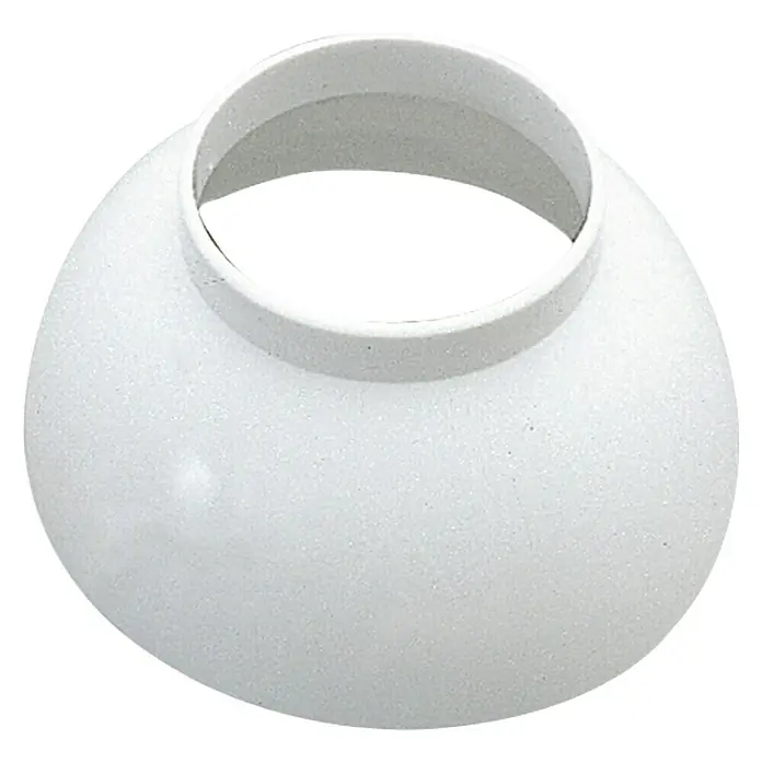 Plafón - 32 mm, Blanco - Primer plano de una pantalla de lámpara blanca hemisférica con una abertura cilíndrica, que muestra un diseño moderno y minimalista.