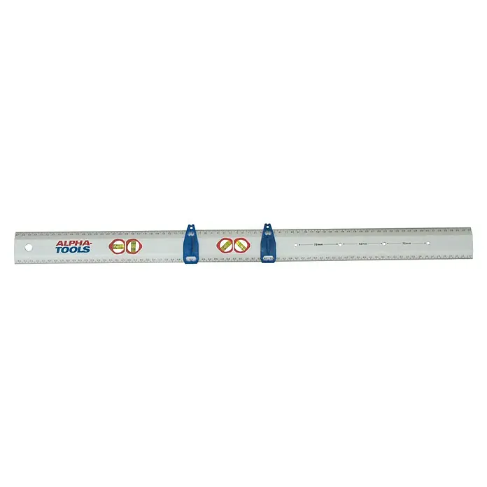 Alpha Tools Lineal - 750 mm, Aluminium - ALPHA-TOOLS Messlatte mit zwei integrierten Wasserwaagen und blauen Griffen, ideal für präzise Messungen und Ausrichtungen.
