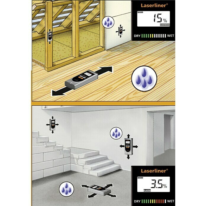 Laserliner Feuchtigkeitsmessgerät MoistureFinderGeeignet für: Holz/Gipsputz/Estrich Use Shot