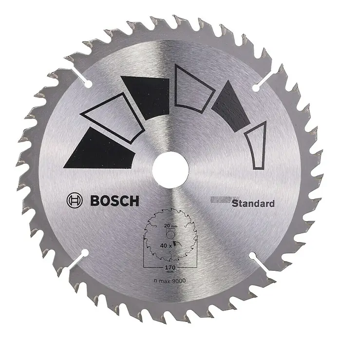 Bosch Kreissägeblatt Standard - 170 mm, Bohrung: 16 mm - 20 mm, Anzahl Zähne: 40 Stk. - Kreissägeblatt von Bosch, Standard-Ausführung, ideal für präzise Holzschnitte mit 40 Zähnen und maximal 9000 U/min.