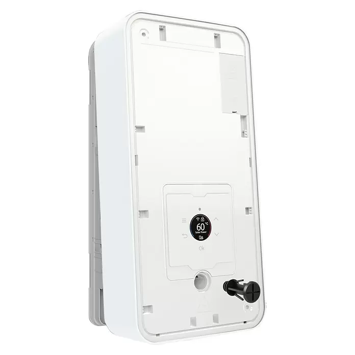 Bosch Calentador Tronic Excellence de Bosch - 15/18/21 kW, Electrónico - Unidad de control rectangular blanca para energía solar con pantalla digital que muestra 60°C y energía solar.