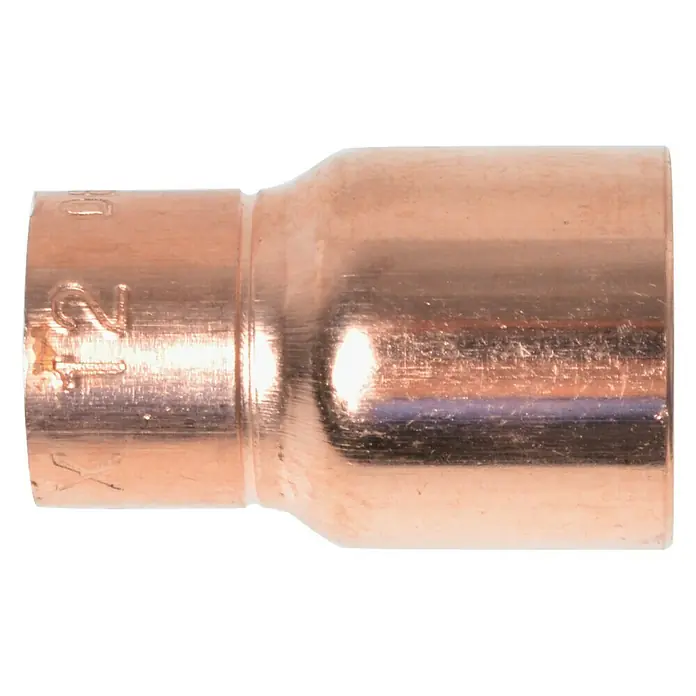 Absatznippel 5243 - 18 x 12 mm, 1 Stk., Metall - Eine Kupfer-Reduziermuffe, ein Verbindungsstück zum Verbinden von Rohren mit unterschiedlichen Durchmessern, ideal für Sanitäranwendungen.