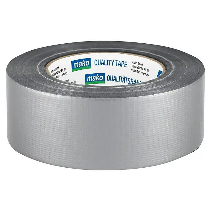 Reparaturband - 25 m x 48 mm, Silber - Nahaufnahme einer Rolle Mako Qualitäts-Gewebeband, ideal für Reparaturen und vielseitige Anwendungen im Haushalt und Handwerk.