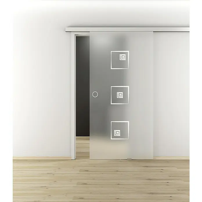 Diamond Doors Griffmuschel Circle 49110 - Aluminium, Durchmesser: 60 mm - Eine moderne Schiebetür aus satiniertem Glas mit einem eleganten Design aus quadratischen Spiralen, die einen Hauch von Stil in jeden Raum bringt.
