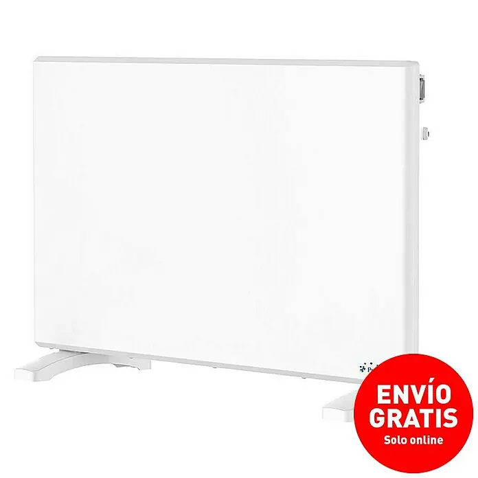 Purline Emisor térmico digital Panel S1500 - 1.500 W, Blanco, 8 x 70 x 40 cm - En la imagen se muestra un radiador blanco con patas y una nota sobre el envío gratuito.