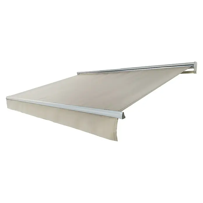 Toldo de brazos extensibles Living - Blanco, Ancho: 3 m, Caída: 2 m - Toldo beige con marco plateado. Ideal para protección solar en terrazas y balcones.