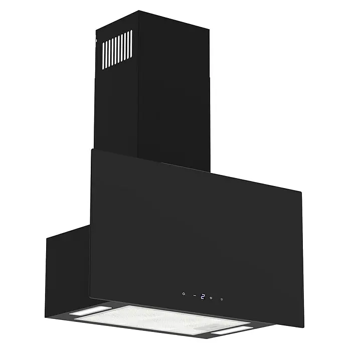 Respekta Schräghaube Lio - Breite: 59,5 cm, Max. Gebläseleistung Abluftbetrieb: 325,8 m³/h, Schwarz - Das Bild zeigt eine Dunstabzugshaube in Schwarz, die in einer modernen Küche für saubere Luft sorgt. Das Gerät ist ein funktionales Designelement.