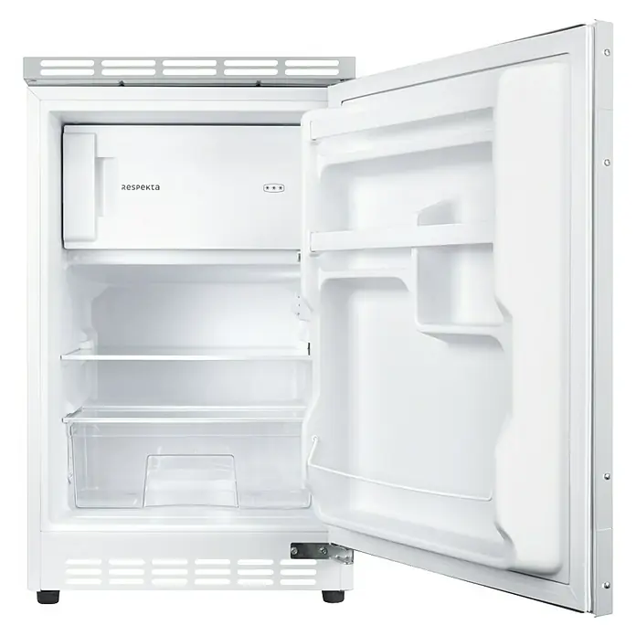 Respekta Kühl-Gefrierkombination UKS110-11 - Nutzinhalt Gesamt: 82 l, 55 x 49,5 x 81,5 cm, Weiß - Offener, weißer Respekta Kühlschrank mit Fächern und Türablagen für Lebensmittel. Kompaktes Design für kleinere Küchen oder als Zusatzgerät.