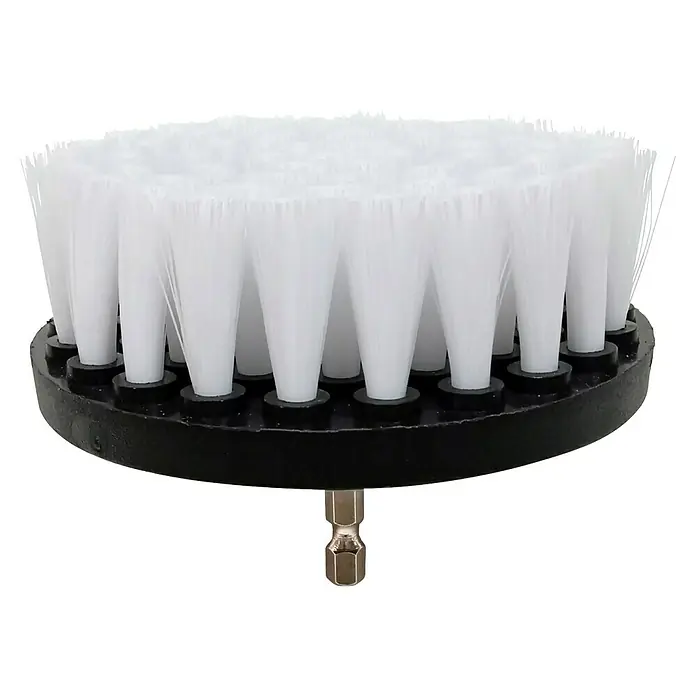 Cepillo rotativo de lavado suave - 3 pzs. - Cepillo redondo para taladro con cerdas blancas y base negra. Un accesorio ideal para la limpieza potente. Versátil y eficaz.