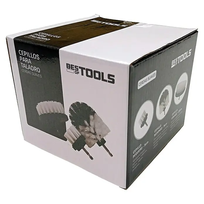 Cepillo rotativo de lavado suave - 3 pzs. - Un paquete de cepillos de taladro "Best of Tools" con cerdas suaves en diferentes tamaños para tareas de limpieza versátiles.